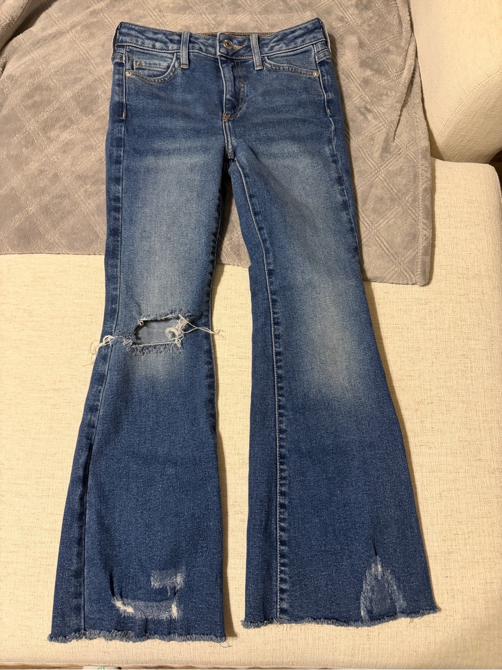Girls Blue Distressed Flared Jeans